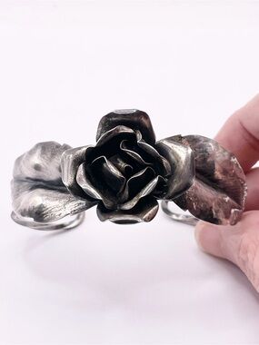 Rose sterling silver cuff bracelet